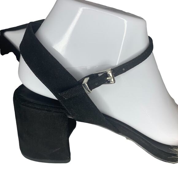 Zara faux fur vamp sandals size 10 (41) block heel 2.75" tall black and … - Picture 6 of 16